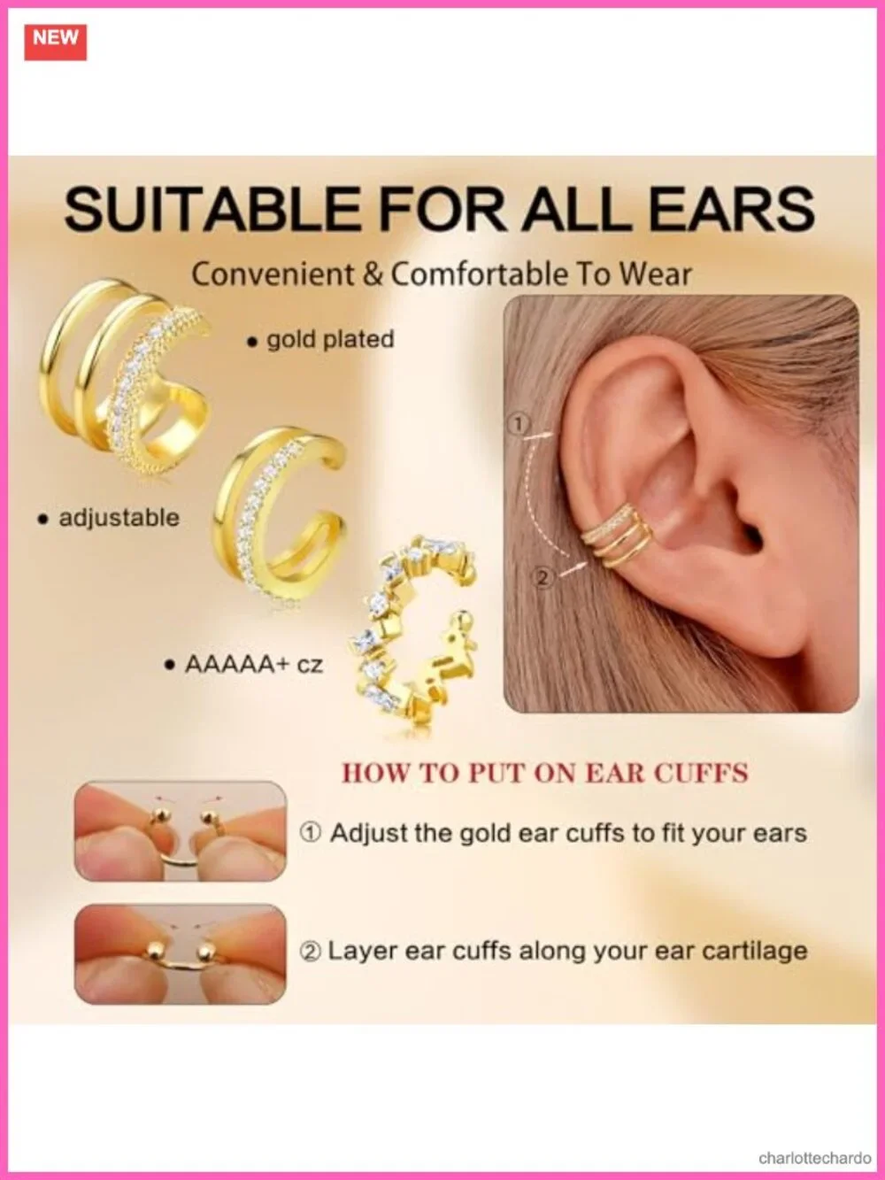 Non-Piercing Ear Cuffs for Women Clip-On Cartilage Earrings Set 14K Gold Plated